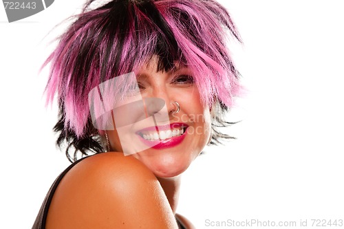 Image of Pink And Black Haired Girl Smiling