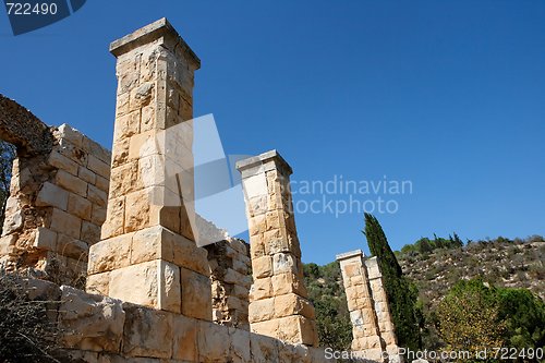 Image of Colonnade of the ruins of ancient house in Sataf near Jerusalem, Israel