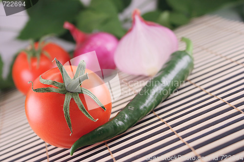 Image of Tomatoes, onions and hot green pepper