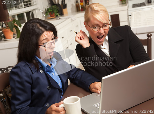Image of Businesswomen Celebrate Success on the Laptop