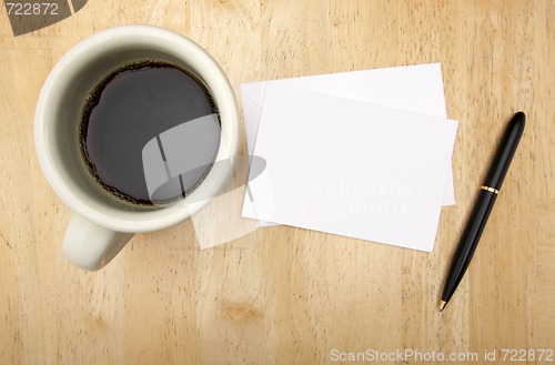 Image of Blank Note Card, Pen and Coffee