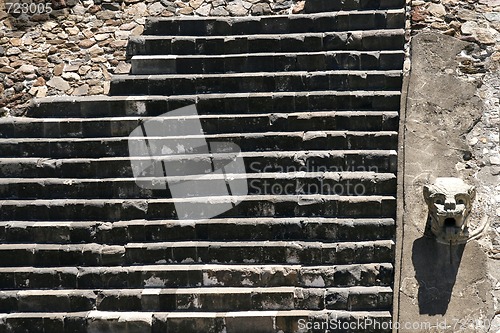 Image of "Temple of the Feathered Serpent" wall detail in Teotihuacan pyr