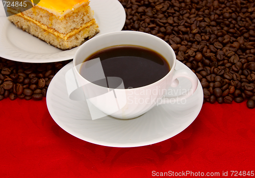 Image of Coffee cup over red background