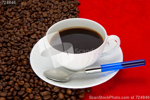 Image of Coffee cup over red background