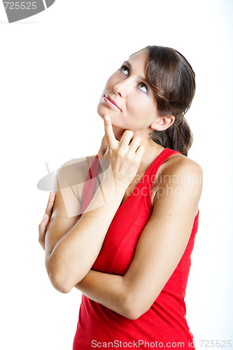 Image of Beautiful young woman thinking