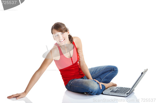 Image of Young woman with a laptop