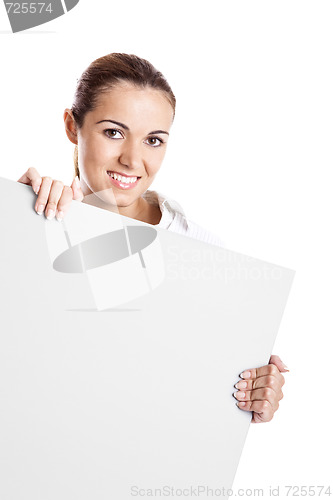 Image of Woman holding a billboard