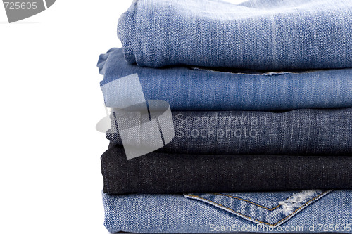 Image of stack of blue jeans