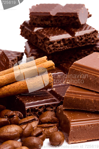 Image of chocolate, coffee and cinnamon sticks