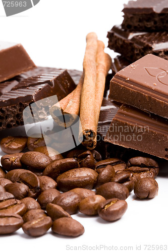 Image of chocolate, coffee and cinnamon sticks