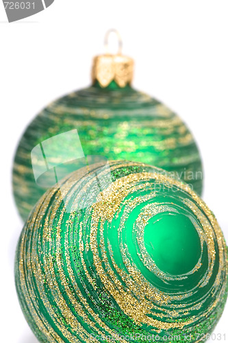 Image of two green christmas balls