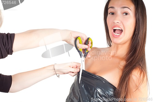 Image of Woman in recycling dress