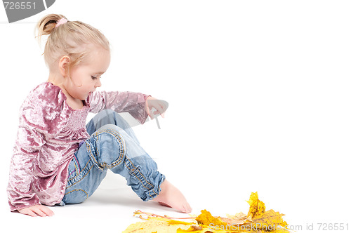Image of Toddler with maple leaves