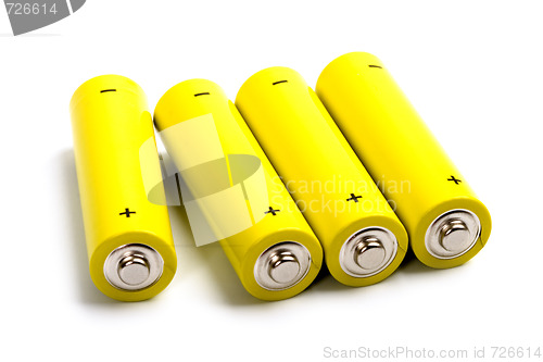 Image of four yellow alkaline batteries