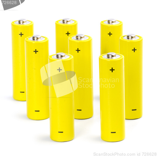 Image of eight yellow alkaline batteries