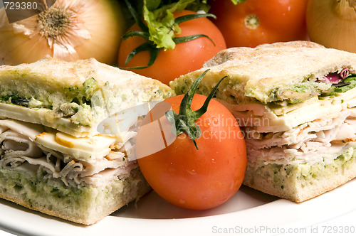 Image of gourmet turkey sandwich with muenster cheese