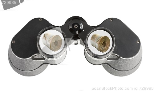Image of isolated binoculars with money