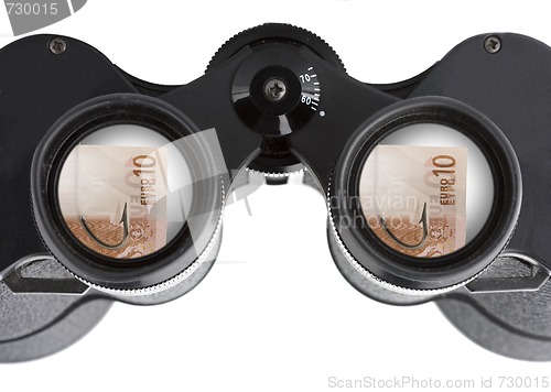 Image of isolated binoculars with money