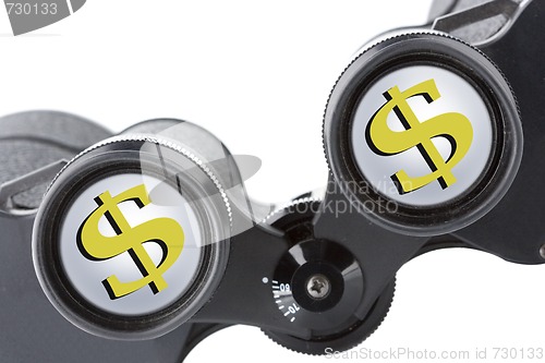 Image of isolated binoculars with money