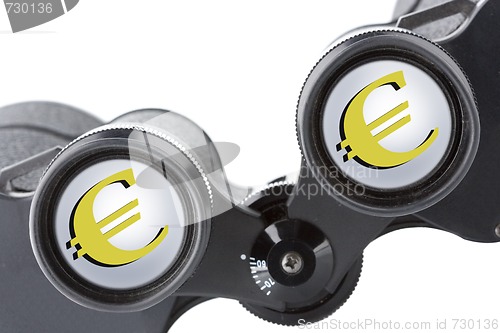 Image of isolated binoculars with money