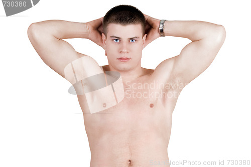 Image of Portrait of the brawny young man. Isolated on white