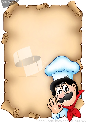Image of Old parchment with cute chef