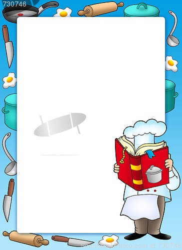 Image of Frame with chef and book