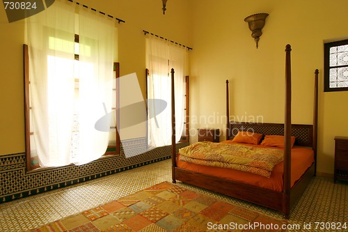 Image of Beautiful authentic arabic bedroom in a traditional Moroccan ria