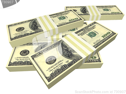 Image of scattered pack of dollar bills isolated