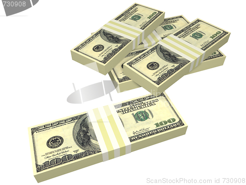 Image of scattered pack of dollar bills isolated