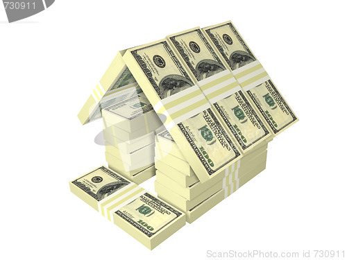 Image of dollar bills pack money house isolated