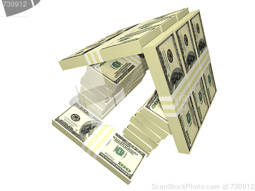 Image of dollar bills pack money house isolated