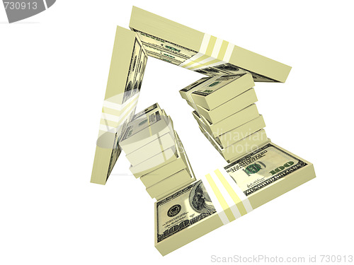 Image of dollar bills pack money house isolated