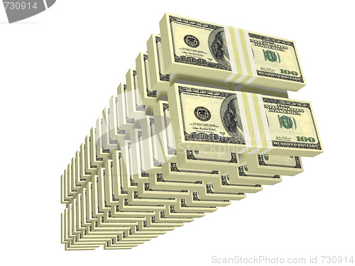 Image of ordered tall stack of bills isolated