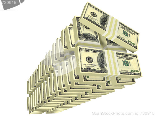 Image of unordered tall stack of bills isolated