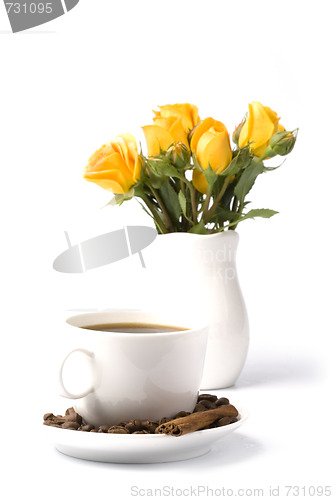 Image of bouquet and cup of coffee