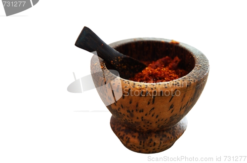 Image of pepperbox with red hot chili pepper isolated on white