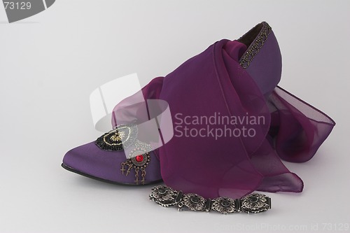 Image of Elegant shoe,scarf and bracelet