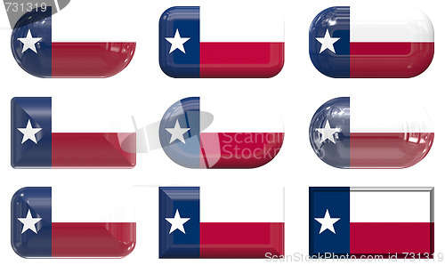 Image of nine glass buttons of the Flag of Texas
