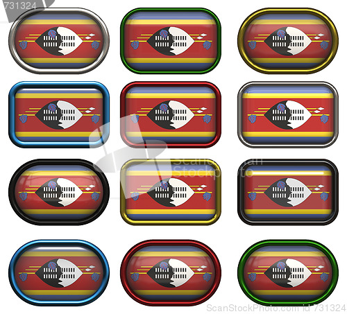 Image of twelve buttons of the Flag of Swaziland