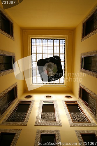 Image of Open courtyard of a traditional Moroccan house (looking upwards)