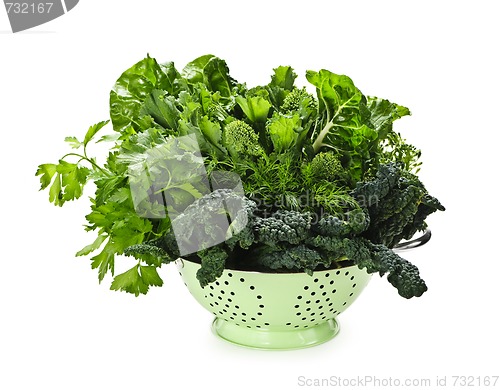 Image of Dark green leafy vegetables in colander