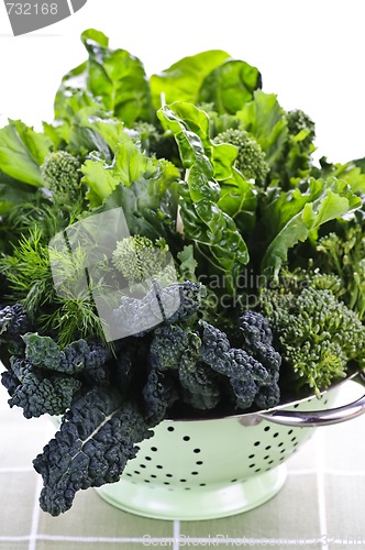 Image of Dark green leafy vegetables in colander