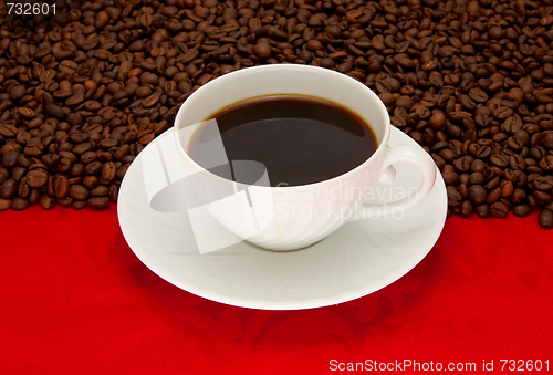 Image of Coffee cup over red background