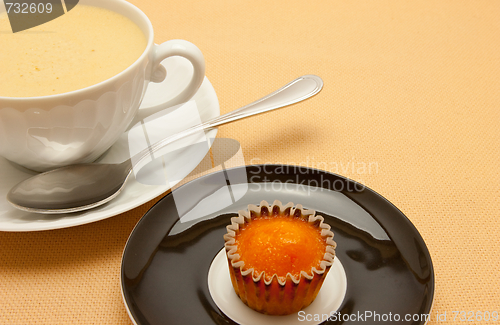 Image of Closeup of coffee with milk in white cup