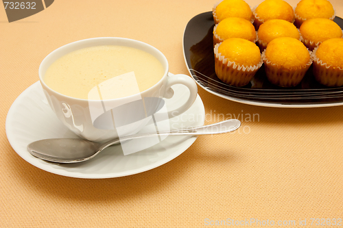 Image of Closeup of coffee with milk in white cup