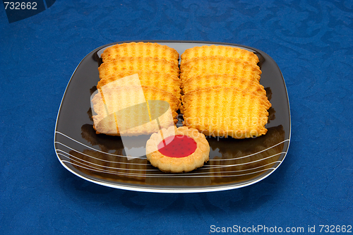Image of cookies on a Plate on a blue background