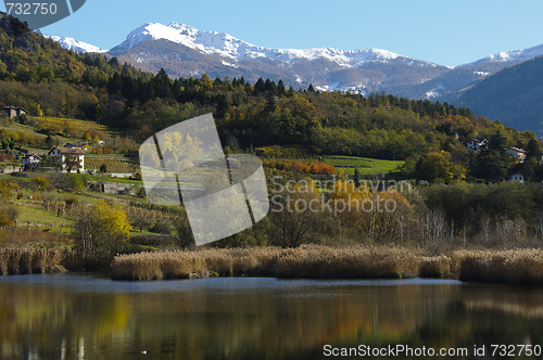 Image of Autumn landscape with lake and mountains