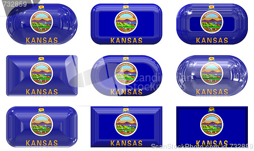 Image of nine glass buttons of the Flag of Kansas