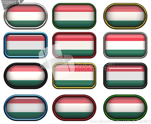 Image of 12 buttons of the Flag of hungary